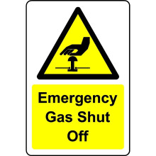 Emergency gas shut off safety sign - 1mm Plastic sign - 200mm x 150mm