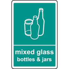 Mixed glass bottles & jars recycling sign - 3mm Aluminium sign - 200mm x 150mm
