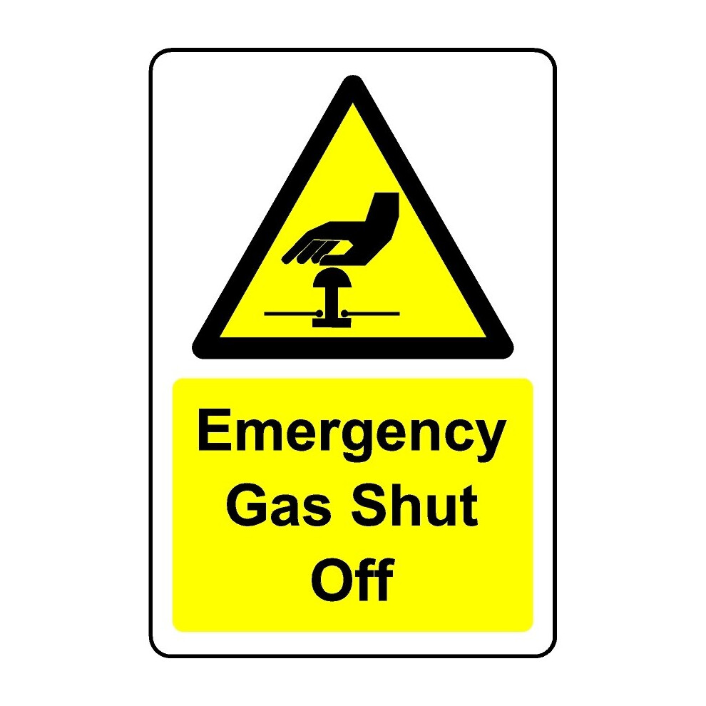 Emergency gas shut off safety sign - Self adhesive sticker - 100mm x 150mm