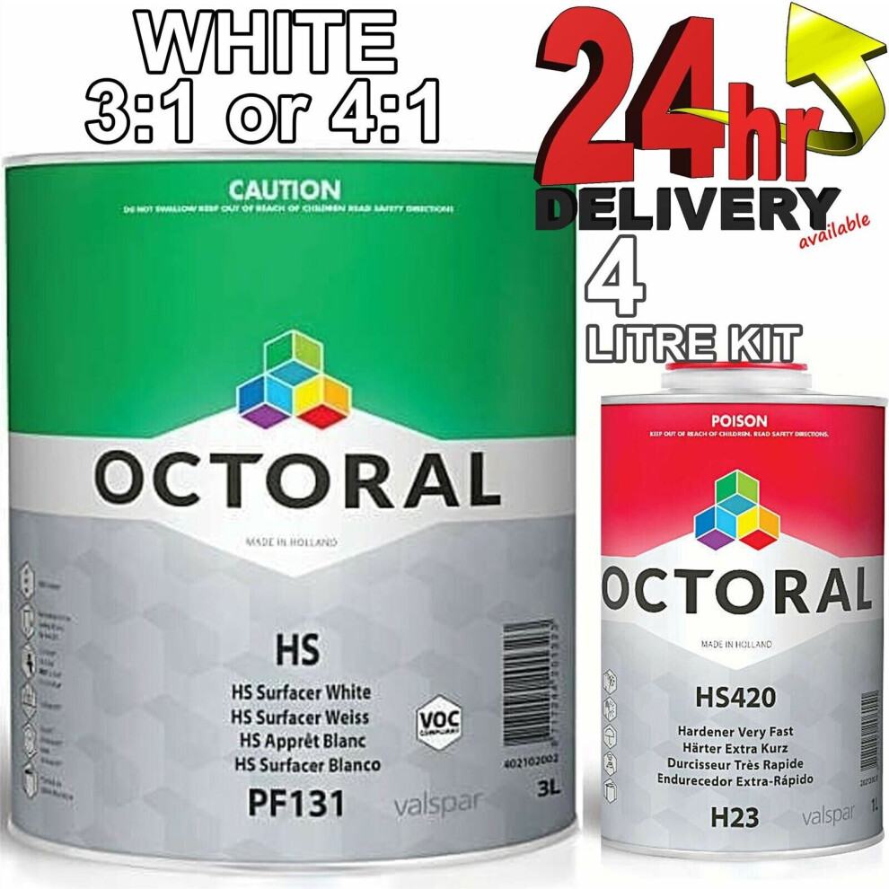 Octoral Pf131 + H23 White Hs Primer Surfacer With Very Fast Hardener 4Litre Kit 3873946785471