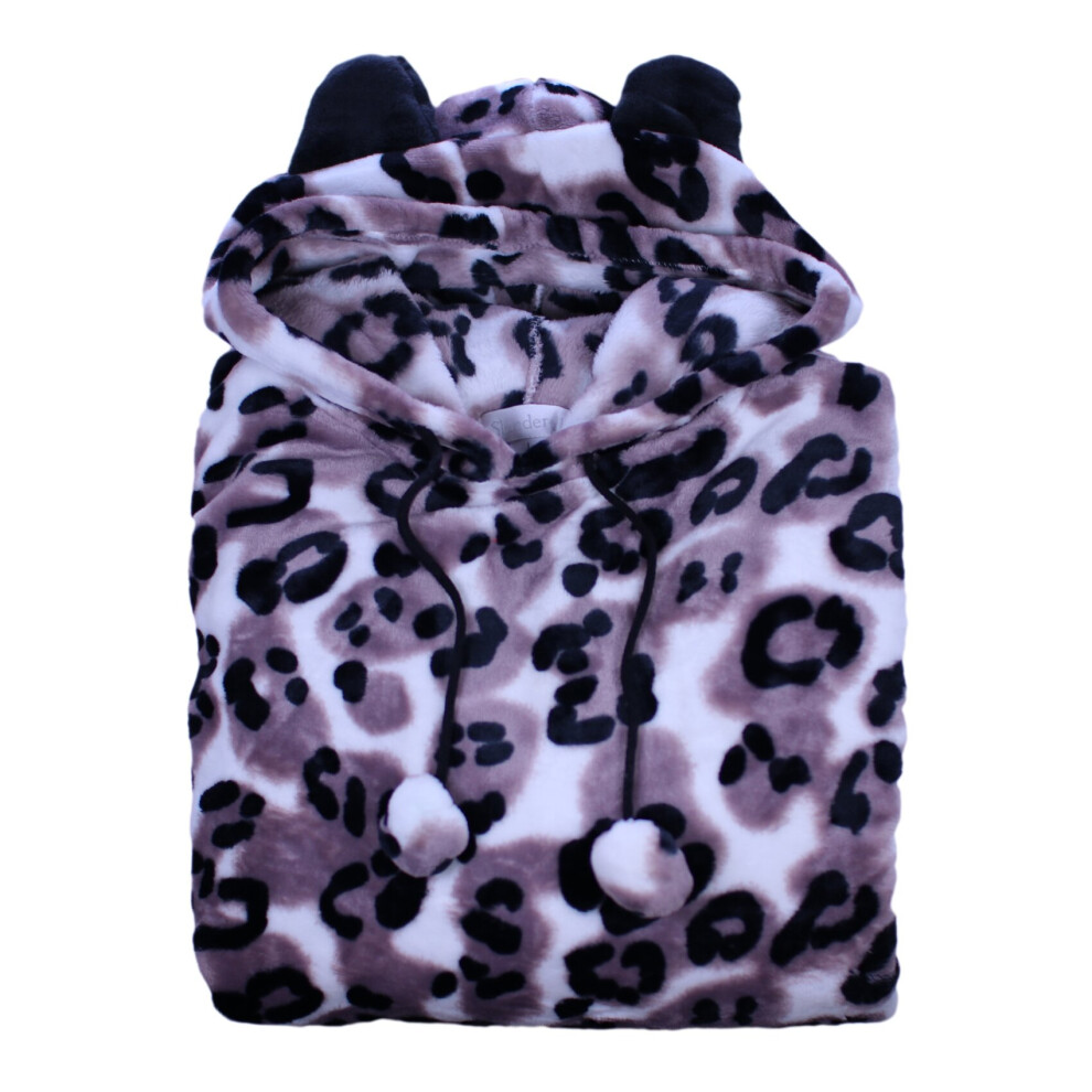 (Mink, Large - UK 16/18) Slenderella Ladies Animal Print Pullover Slouch Hooded Robe