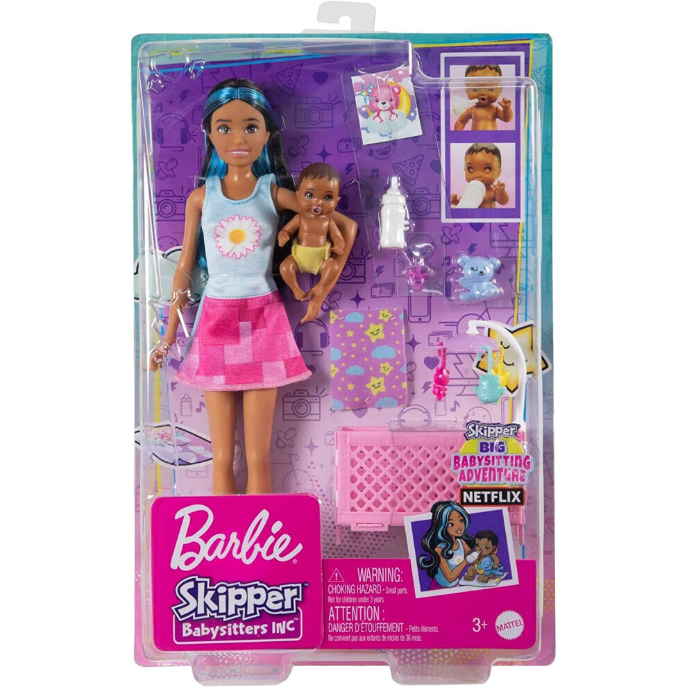 Mattel Barbie Skipper Babysitter Baby Crib Playset Toys Pink