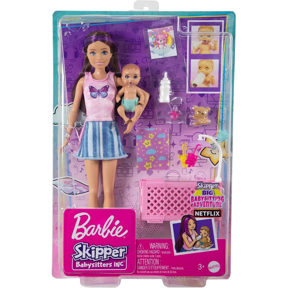 Mattel Barbie Skipper Babysitter Baby Crib Playset Toys Purple