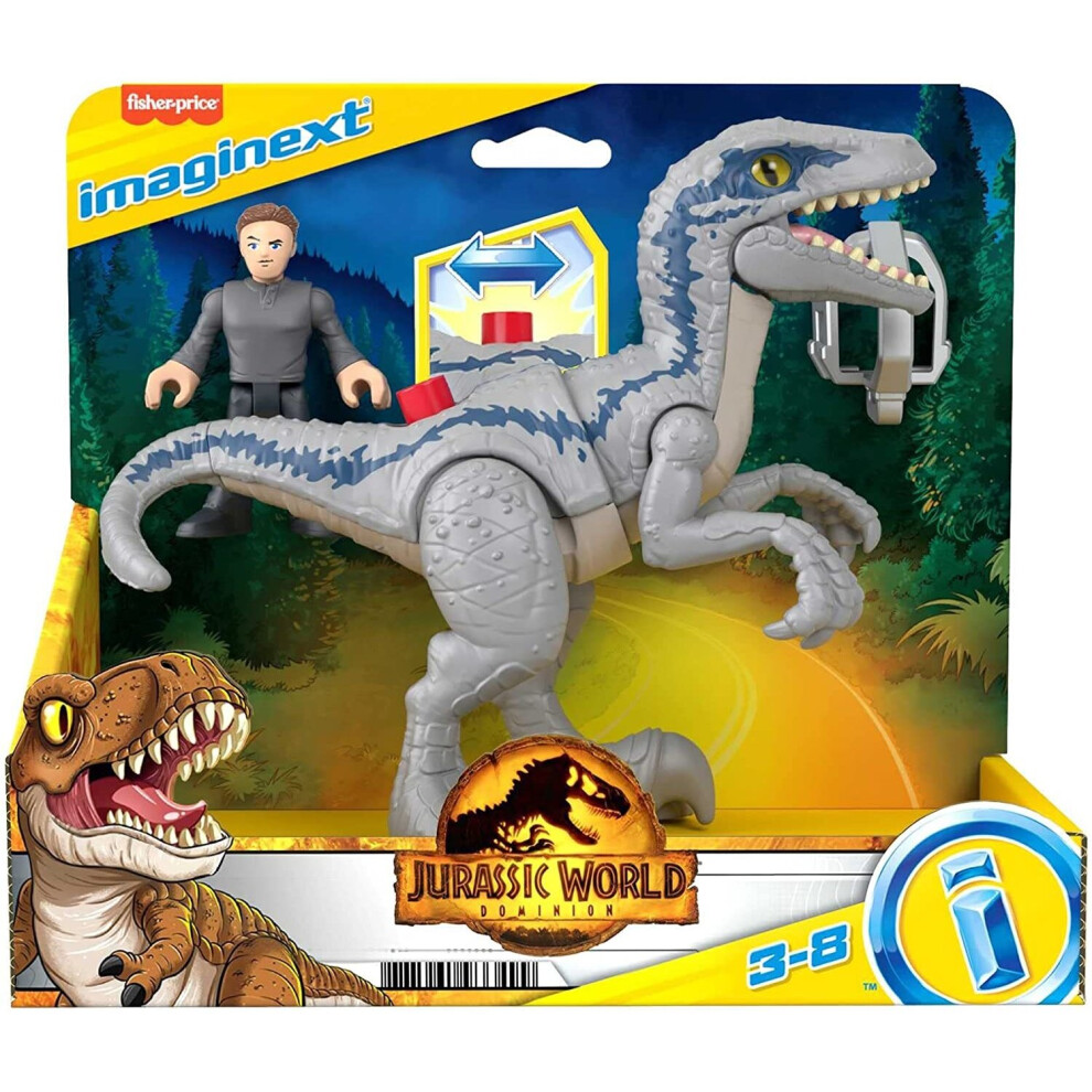 Mattel Fisher-Price Imaginext Jurassic World Dominion Dinosaur Toy Set With Blue And Owen Grady For Preschool Pretend Play Breakout Blue