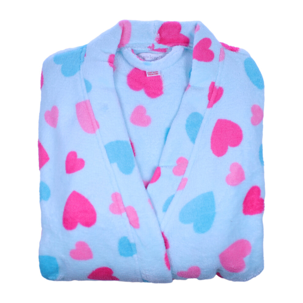 (Blue, Medium - UK 12/14) Slenderella Ladies Soft Fleece Heart Pattern Dressing Gown