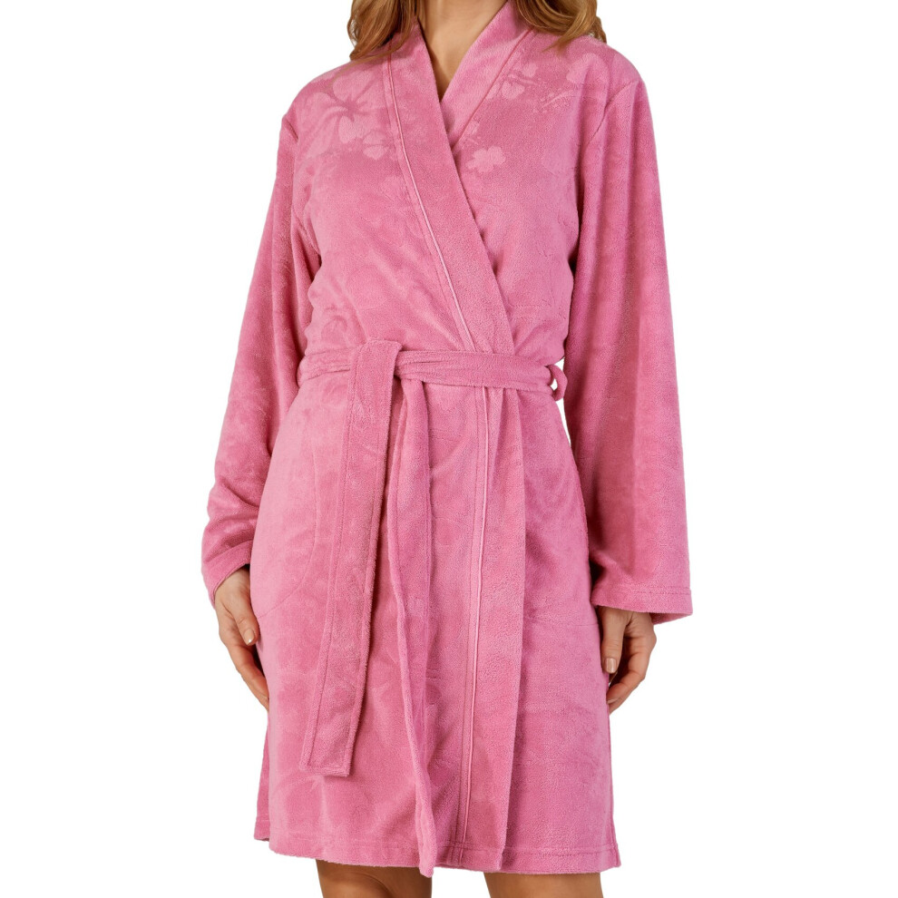 (Pink, Small - UK 10/12) Slenderella Ladies Floral Embossed Soft Fleece Wrap Dressing Gown