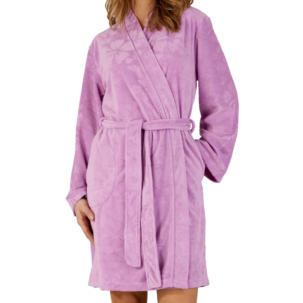 (Lilac, Large - UK 16/18) Slenderella Ladies Floral Embossed Soft Fleece Wrap Dressing Gown