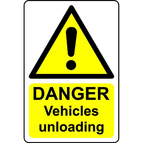 Danger vehicles unloading safety sign - 3mm Aluminium sign - 300mm x ...