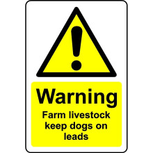 Warning farm livestock keep dogs on leads safety sign - 1mm Plastic sign - 200mm x 150mm