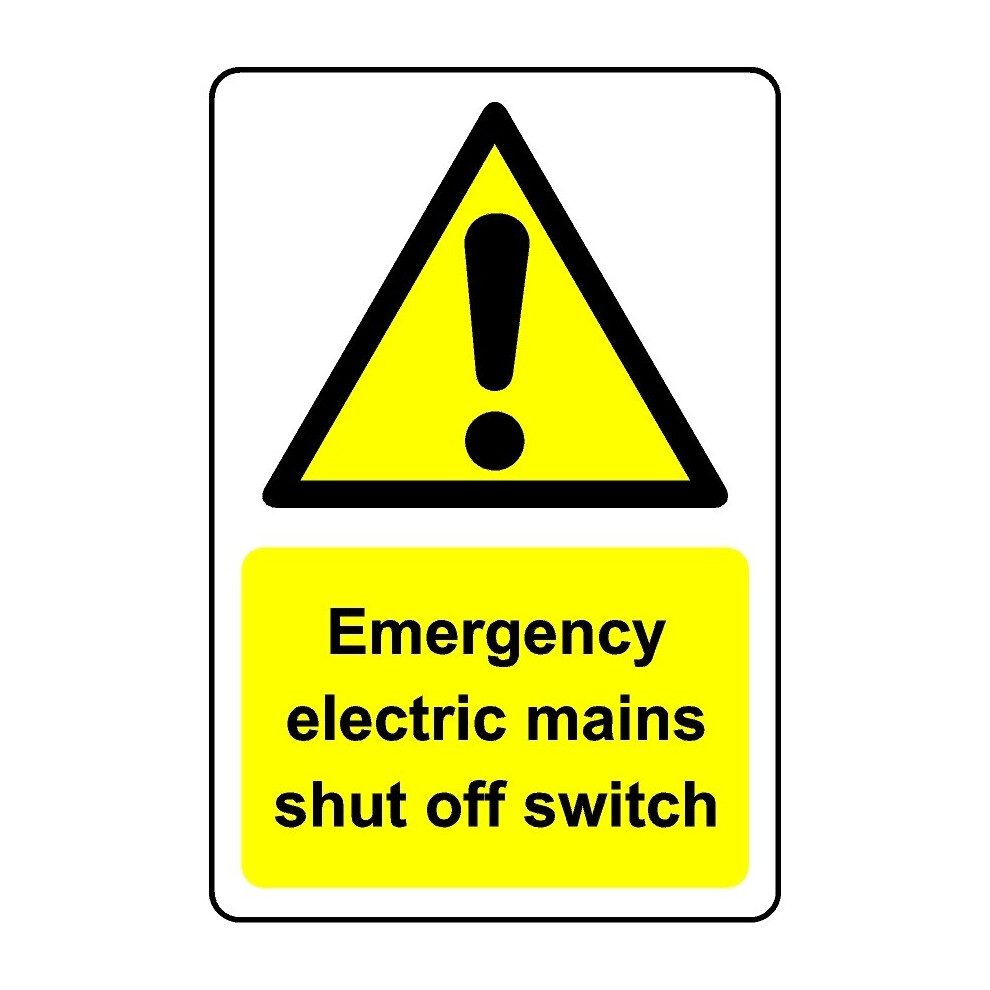 Emergency Electric Mains Shut Off Switch Safety Sign - Self Adhesive Sticker - 400mm X 300mm