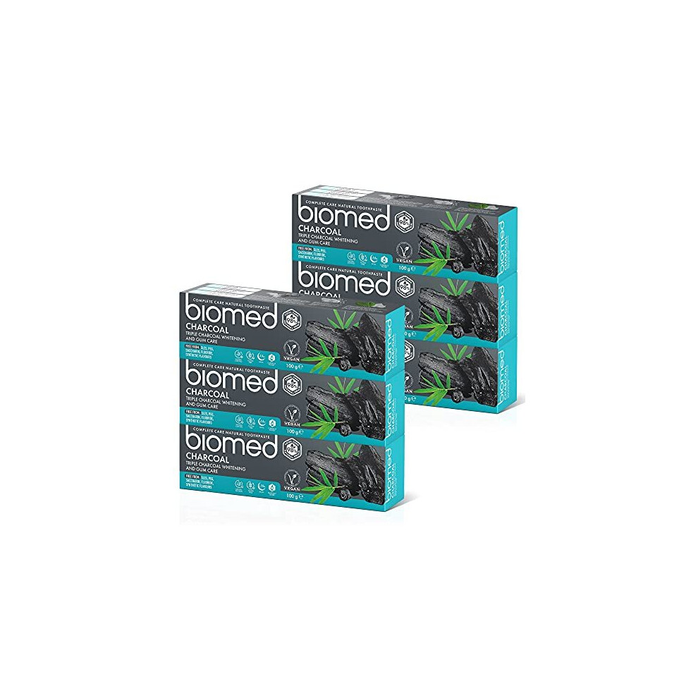 Biomed Charcoal Natural Toothpaste for Triple Whitening and Gum Care 100 g (pack of 6)