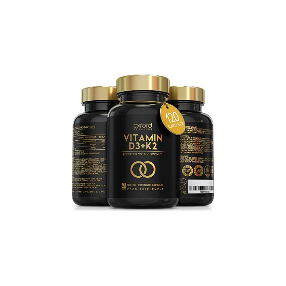 Oxford Organics Vitamin D3 K2 Capsules - 4000 Iu Vitamin D & 100Mcg Vitamin K Mk7 - Boosted With Coconut Mcts For Absorption | 120 High Strength Vitamin D A