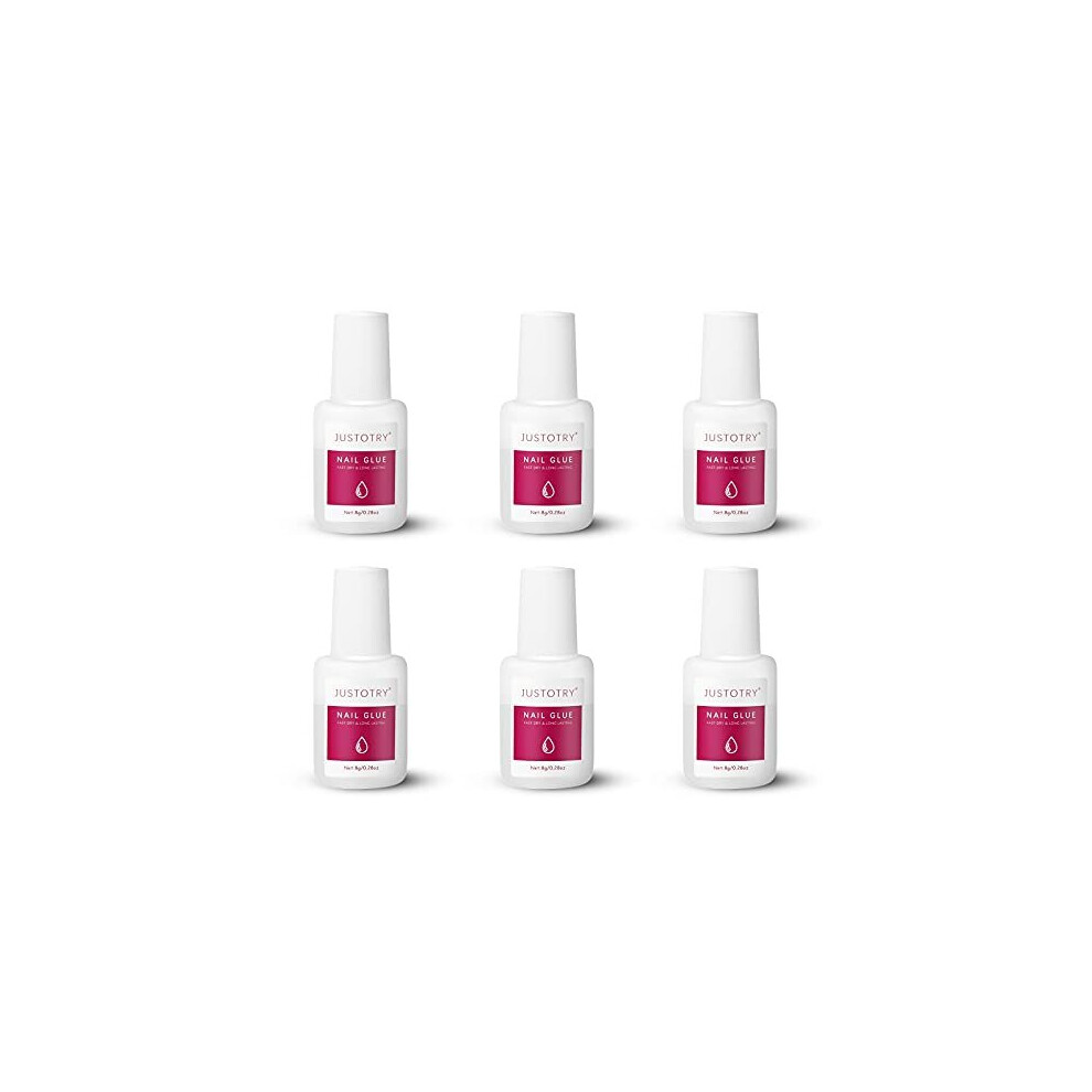 Justotry 6 Pcs Professional Strong Nail Glue For Acrylic Tips Extra Strong And Press On Nails Long Lasting - Fast Bond & Super Strong Acryli