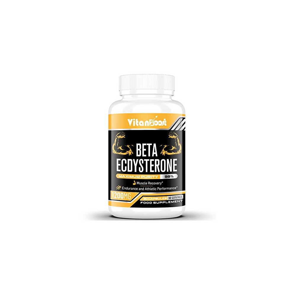 Beta Ecdysterone Supplement 1200mg | Increases Lean Muscle Mass, Exercise Performance, Strength and Protein Synthesis, 98% Maximum Purity Fo