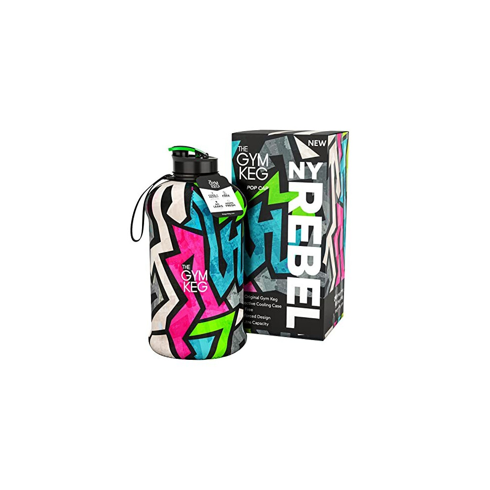 The Gym Keg Official Sports 2L Water Bottle (2.2 L) Insulated Sleeve | Carry Handle | Fitness, Exercise, Large Gym 2 litre Water Bottle | Ec 