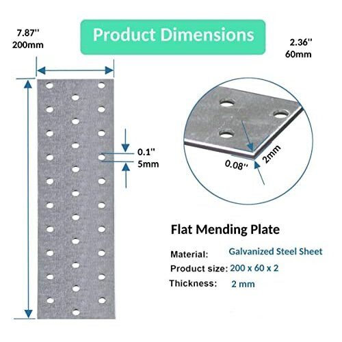 OMIdeas 5 x Flat Joining Plates (200 x 60 x 2) Connecting Perforated ...