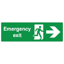 Emergency exit right safety sign (L) - 1mm Plastic sign - 450m x 150mm