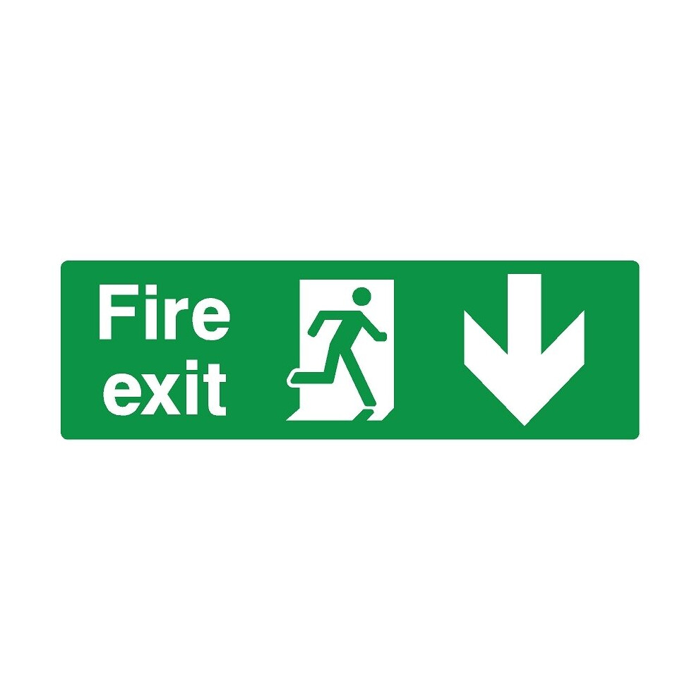 Fire exit down safety sign (L) - Self adhesive sticker - 300mm x 100mm