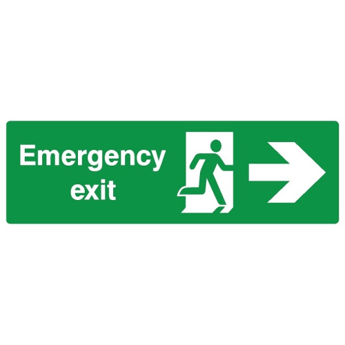 Emergency exit right safety sign (L) - 1mm Plastic sign - 300mm x 100mm