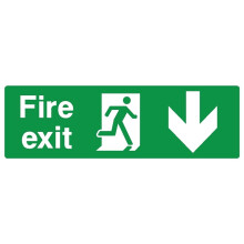 Fire exit down safety sign (L) - Self adhesive sticker - 450m x 150mm