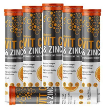 Vitamin C 1000mg & Zinc 15mg Orange Flavour Effervescent Tablets - High Strength Tablets for a Healthy Immune System - 6 x 20 Tablets - Club