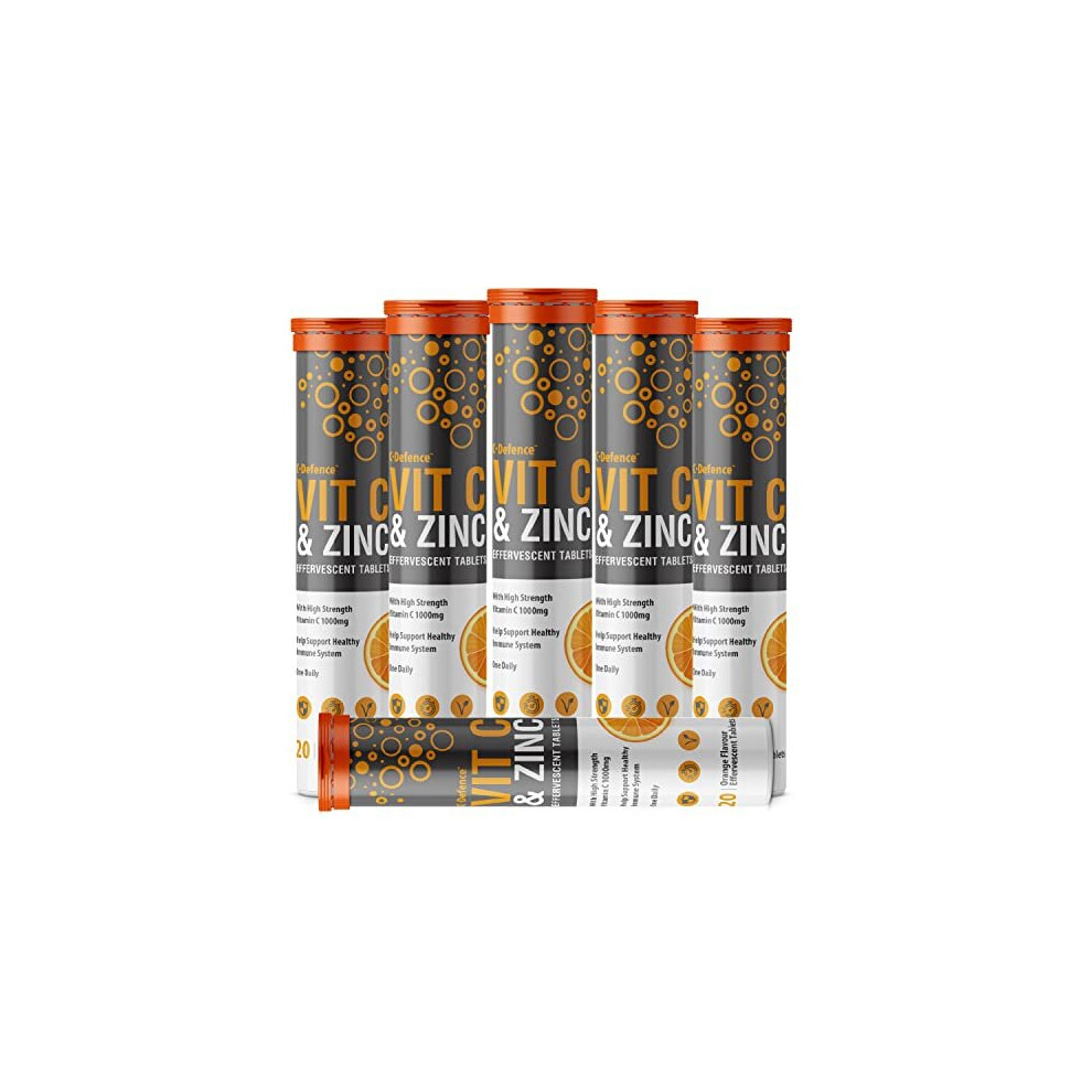Club Vits Orange Vitamin C 1000Mg & Zinc 15Mg Flavour Effervescent Tablets - High Strength Tablets For A Healthy Immune System - 6 X 20 Tablets - Club