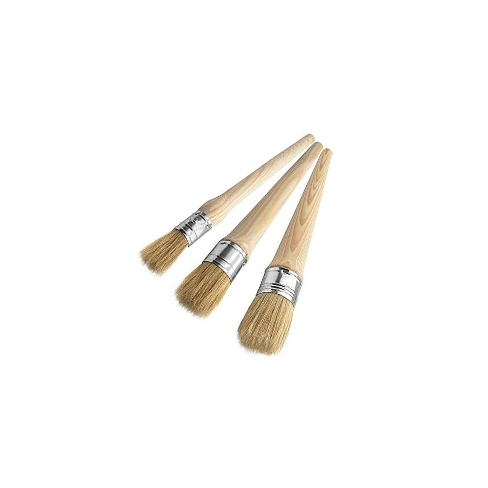 3 Pcs Chalk Paint Wax Brush Set Natural Bristle Round Paint Brushes Furniture Paint Brushes for Furniture, Home Decor, Waxing, Glazing Potte