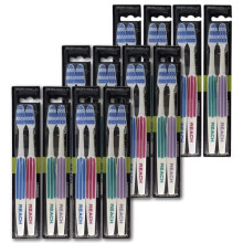 REACH Essential Care Interdental Medium Toothbrush, Duo Pack x 12, Full Head Hard Bristle Manual Toothbrushes, Variety Colors Multipack, Dai