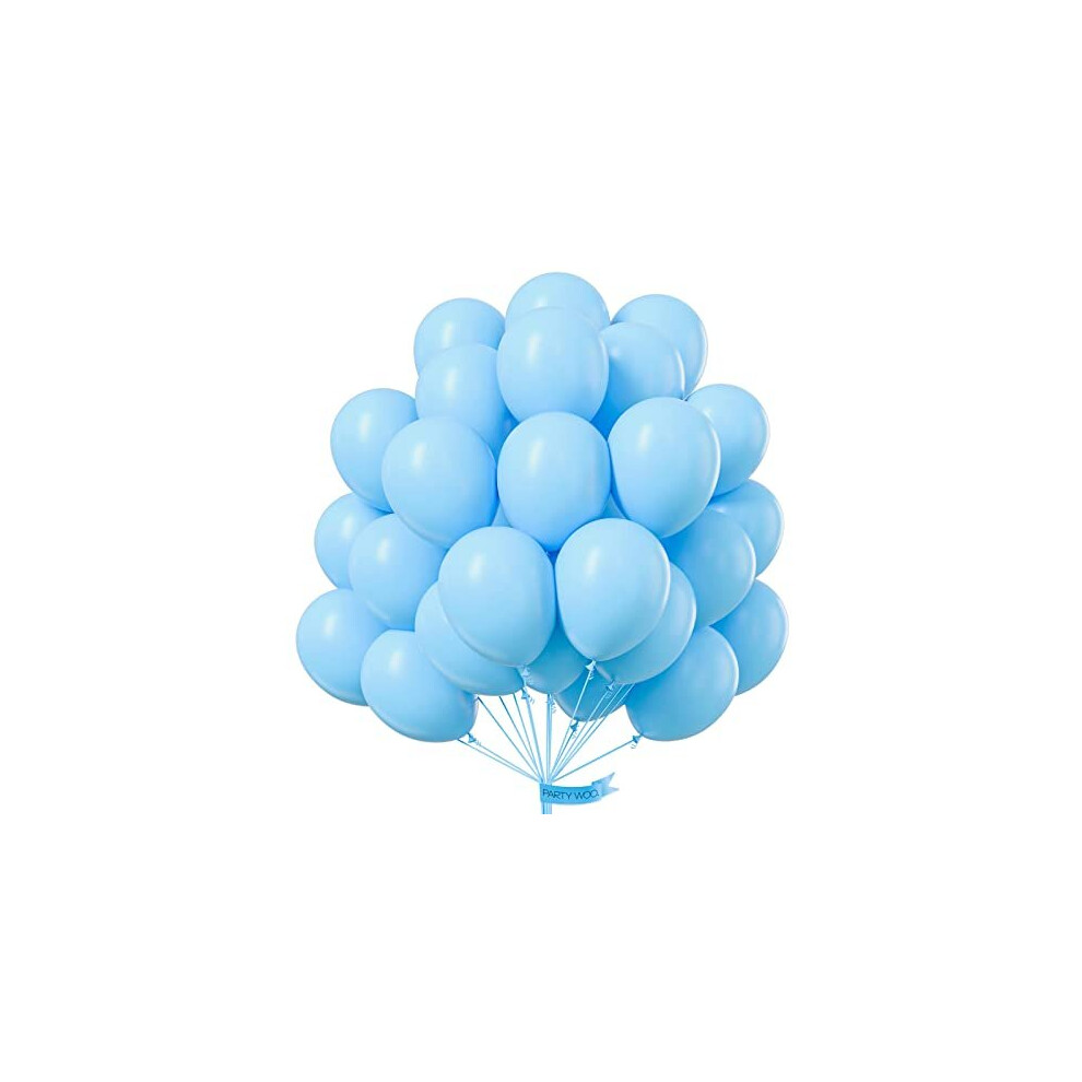 PartyWoo Blue Balloons, 50 pcs 10 inch Latex Balloons with 20m Ribbons, Light Blue Balloons, Baby Blue Balloons, Boy Baby Shower Decorations