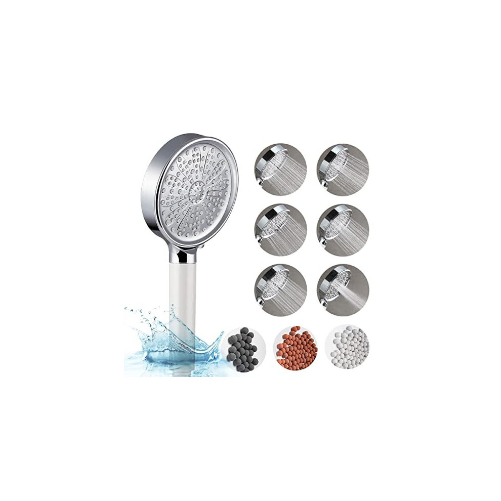 Shower Head, High Pressure Shower Heads Filter for Hard Water with 6 Spray Modes Ionic Shower Head Handheld Water Saving Showerhead Universa