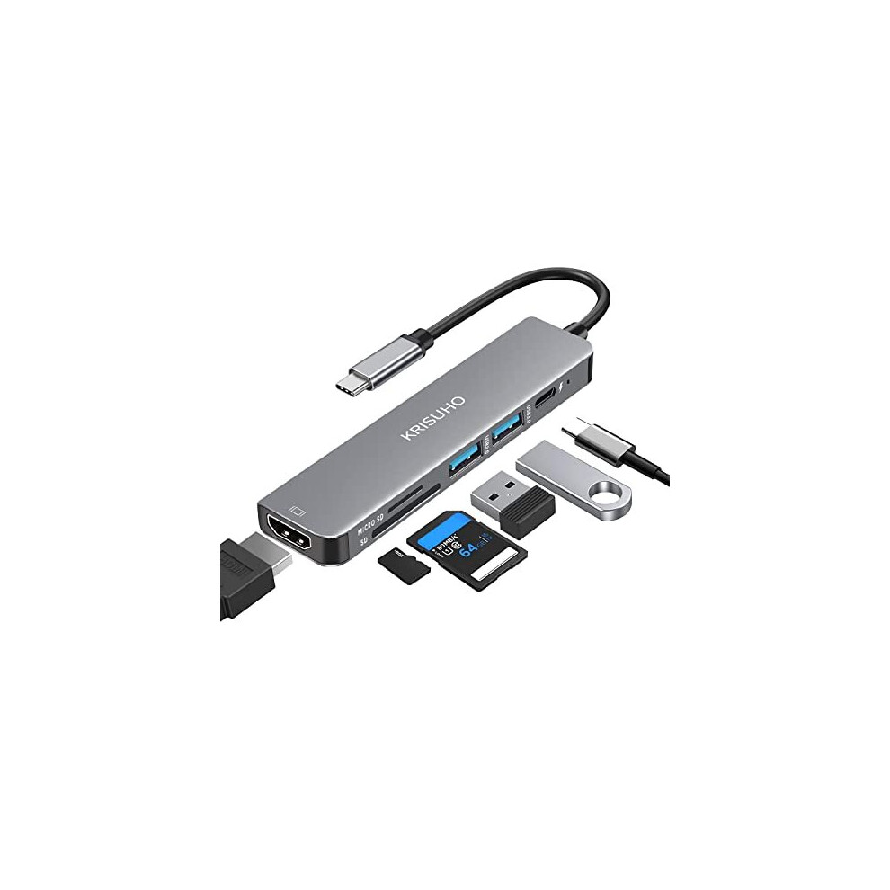 Krisuho Usb C Hub,6 In 1 Usb C To Hdmi Multiport Adapter With 4K Hdmi,1 Usb 3.0/1 Usb 2.0,Usb C 60W Pd Charging And Micro Sd/Sd Card Reader 5061267384840