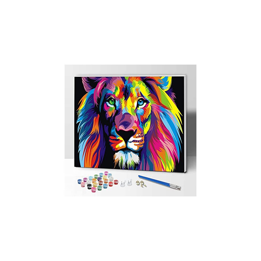 ifymei Paint by Numbers for Kids and Adults Beginner, DIY Gift Canvas Painting Kits with Frame, 12x16 Inch Colorful Lion