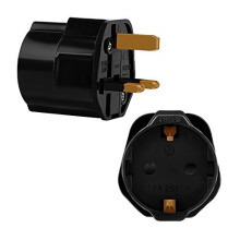 Incutex 1x Power Adapter EU to UK - Europe 2-Pin to 3-Pin UK - 13A Fuse - Travel Plug Socket European SchuKo in black