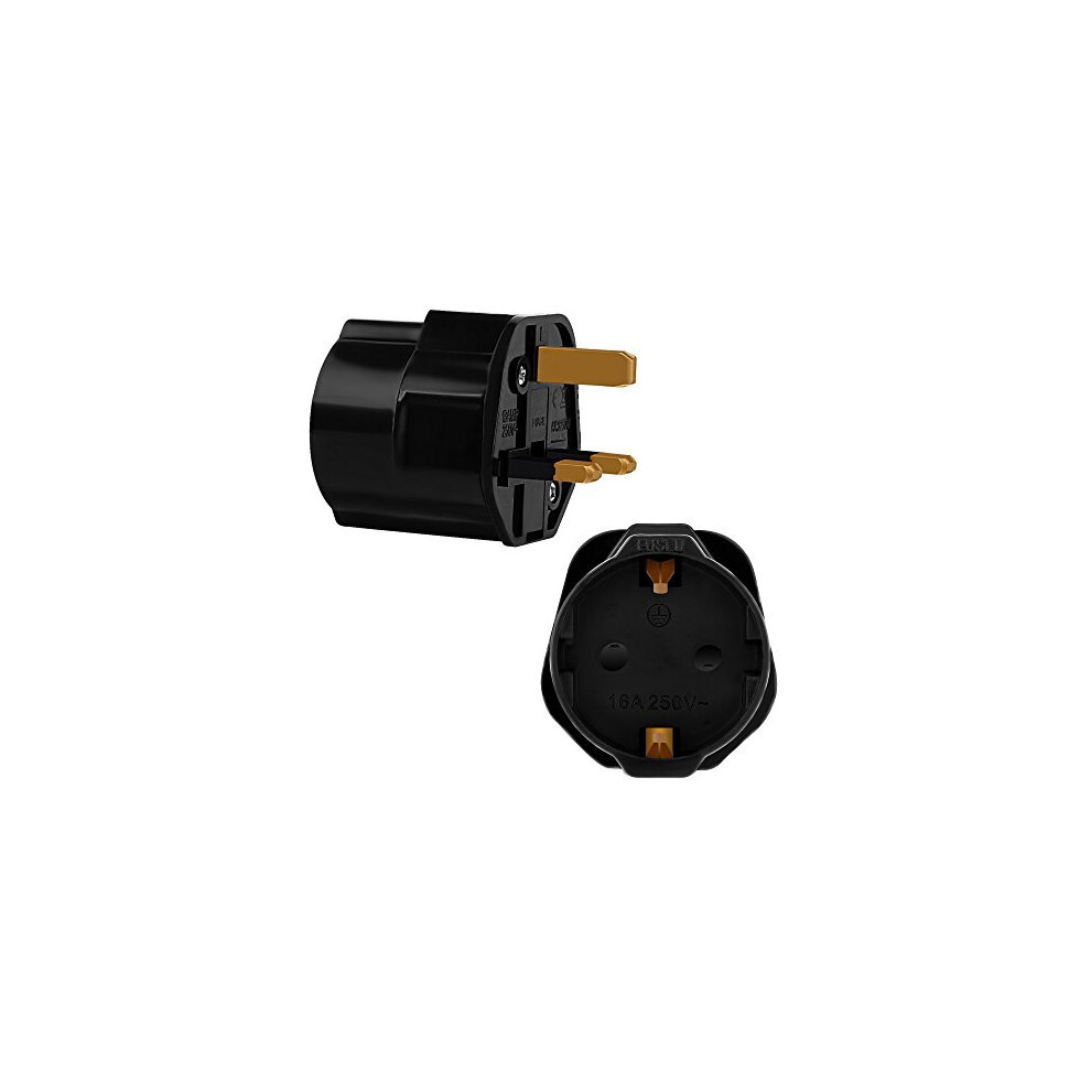 Incutex 1x Power Adapter EU to UK - Europe 2-Pin to 3-Pin UK - 13A Fuse - Travel Plug Socket European SchuKo in black