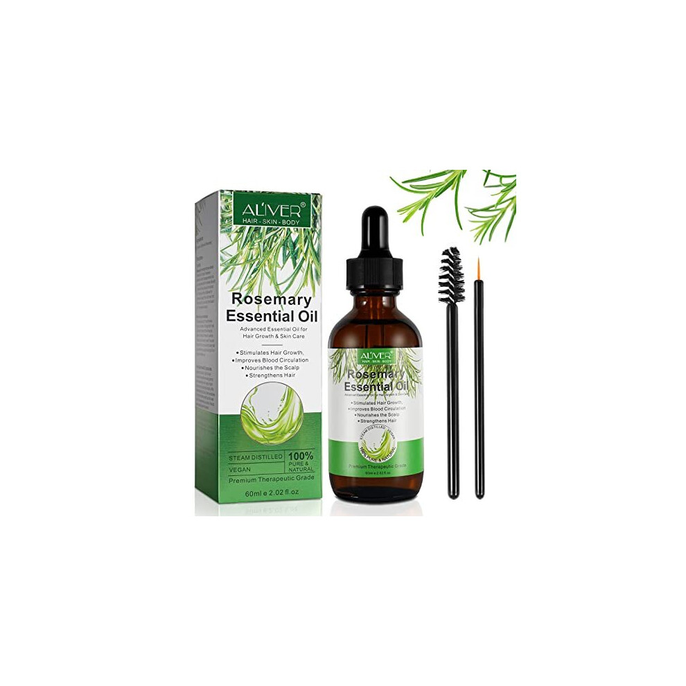 Rosemary Oil for Hair Growth & Skin Care - 100% Pure Organic Rosemary Essential Oil for Eyebrow and Eyelash, Nourishes The Scalp, Stimulates