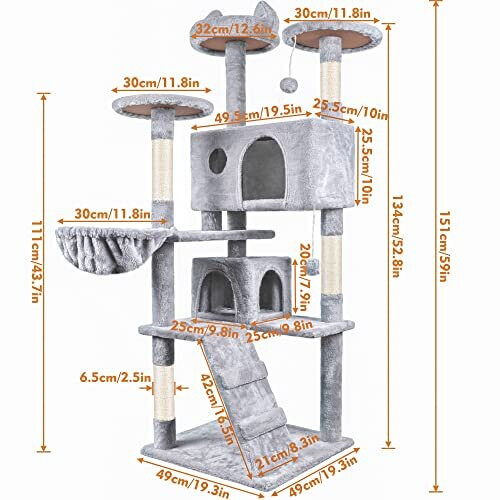 HOMIDEC Cat Tree, 151cm Cat Scratching Post Stable Cat Tower for Large Cat, Activity Centre Cat