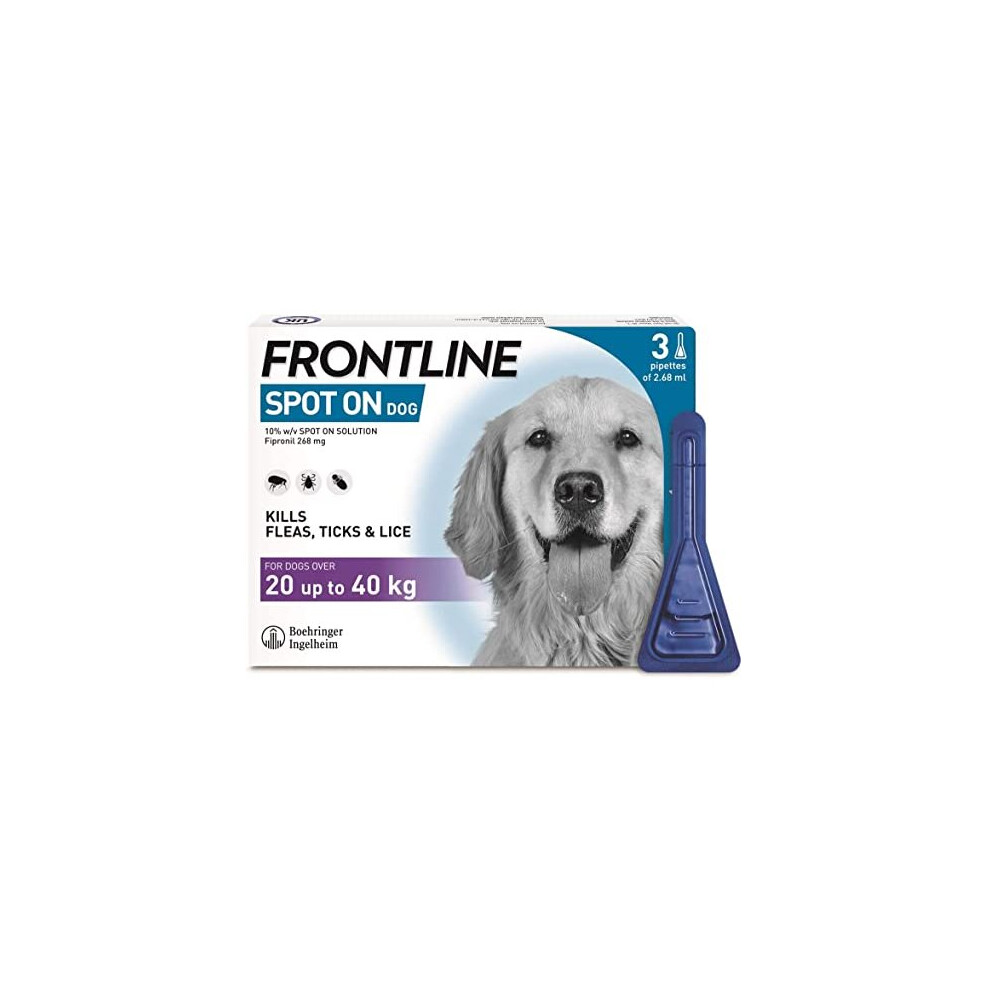 FRONTLINE Spot On Flea & Tick Treatment for Large Dogs (20-40 kg) - 3 Pipettes, Flea And Tick Treatment For Dogs