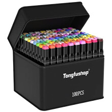 Tongfushop 100 Colored Marker Set, 1 Second Quickly Drying Marker Pens, Double Tip Markers for Artists, with Black Carrying Case Storage Bas