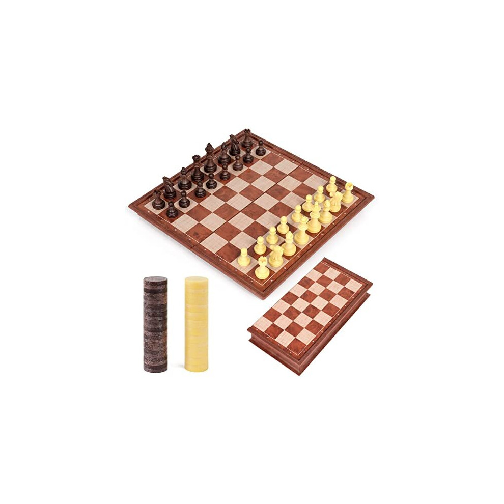 Peradix Chess Set and Draughts Board Games 2 in 1 | Magnetic Chess Checkers Board Toys | Travel Folding Board and Chess Piece for Kids and A