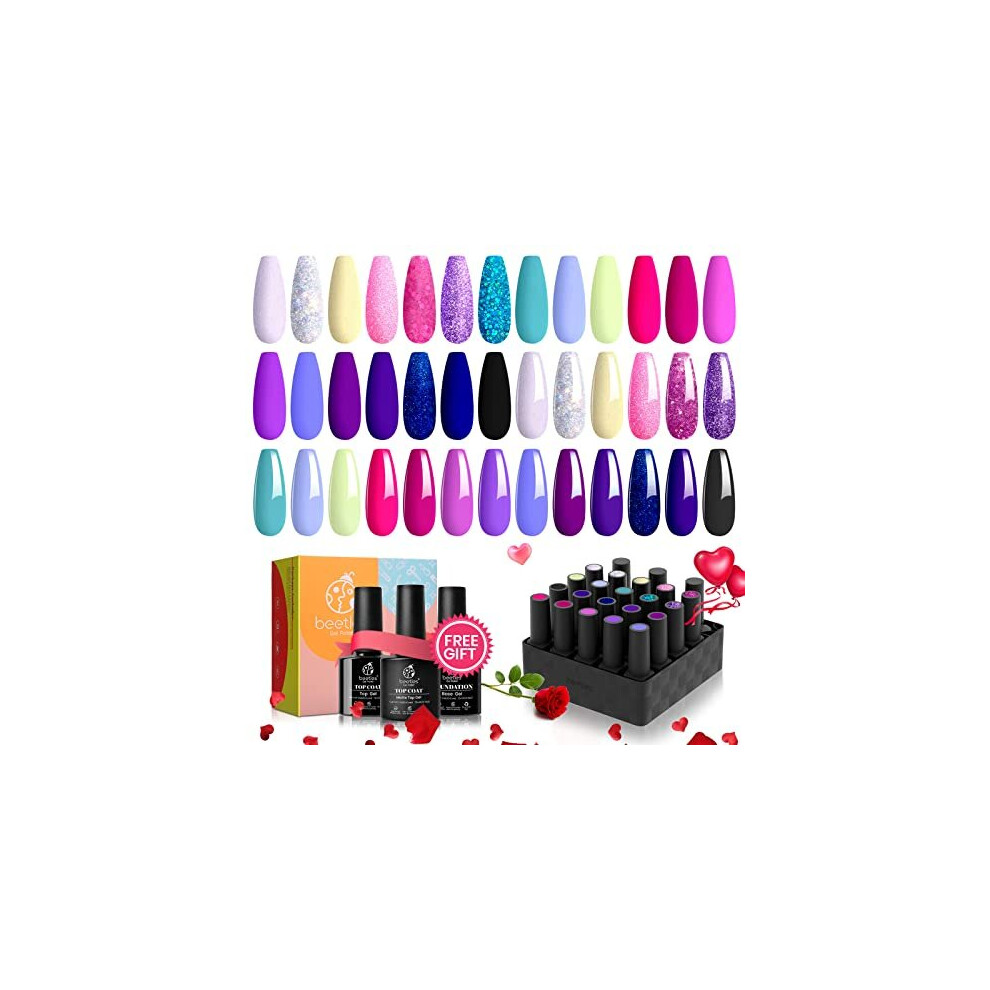 Beetles 23 Pcs Gel Nail Polishes,Midnight Euphoria Collection Gel Polish Soak off Green Glitter Pink Gel Nail Kits Top Coat and Base Coat 6