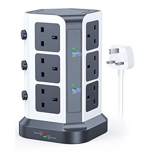 KOOSLA [65W] PD Tower Extension Lead Surge Protection, Multi Plug
