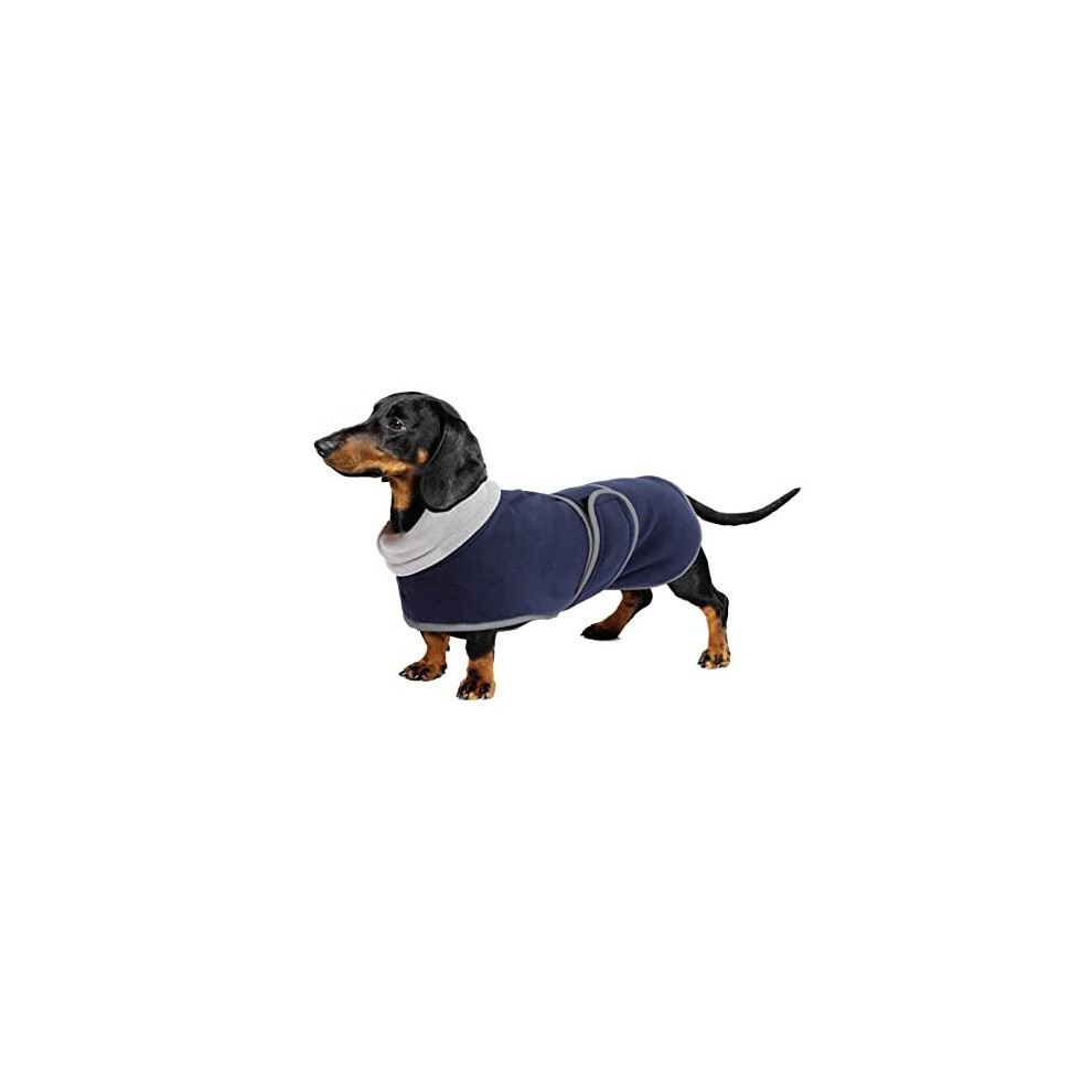 Warm Thermal Quilted Dachshund Coat, Dog Winter Coat with Warm Fleece Lining, Outdoor Dog Apparel with Adjustable Bands for Dog-Navy-M