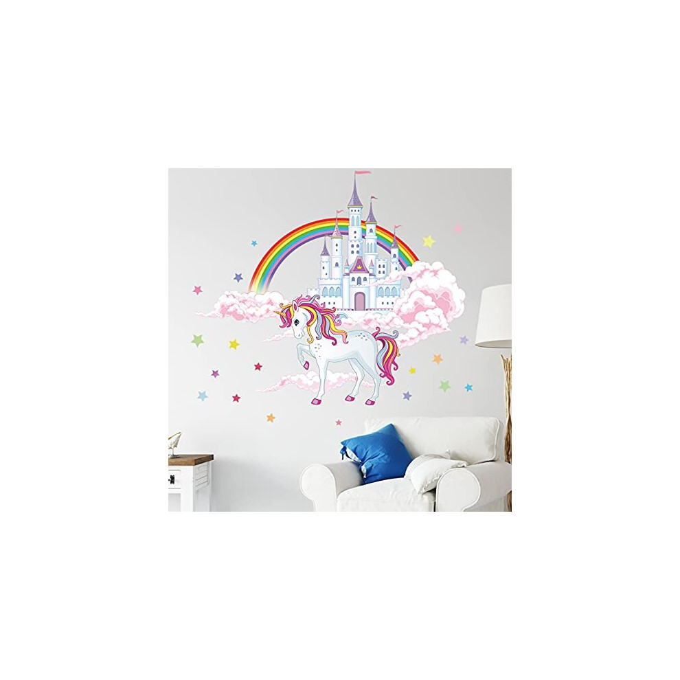 Unicorn Wall Art Sticker Kids Wall Decals Pink Rainbow Unicorn Removable Wall Mural Decoration for Girls Bedroom Bathroom Nursery