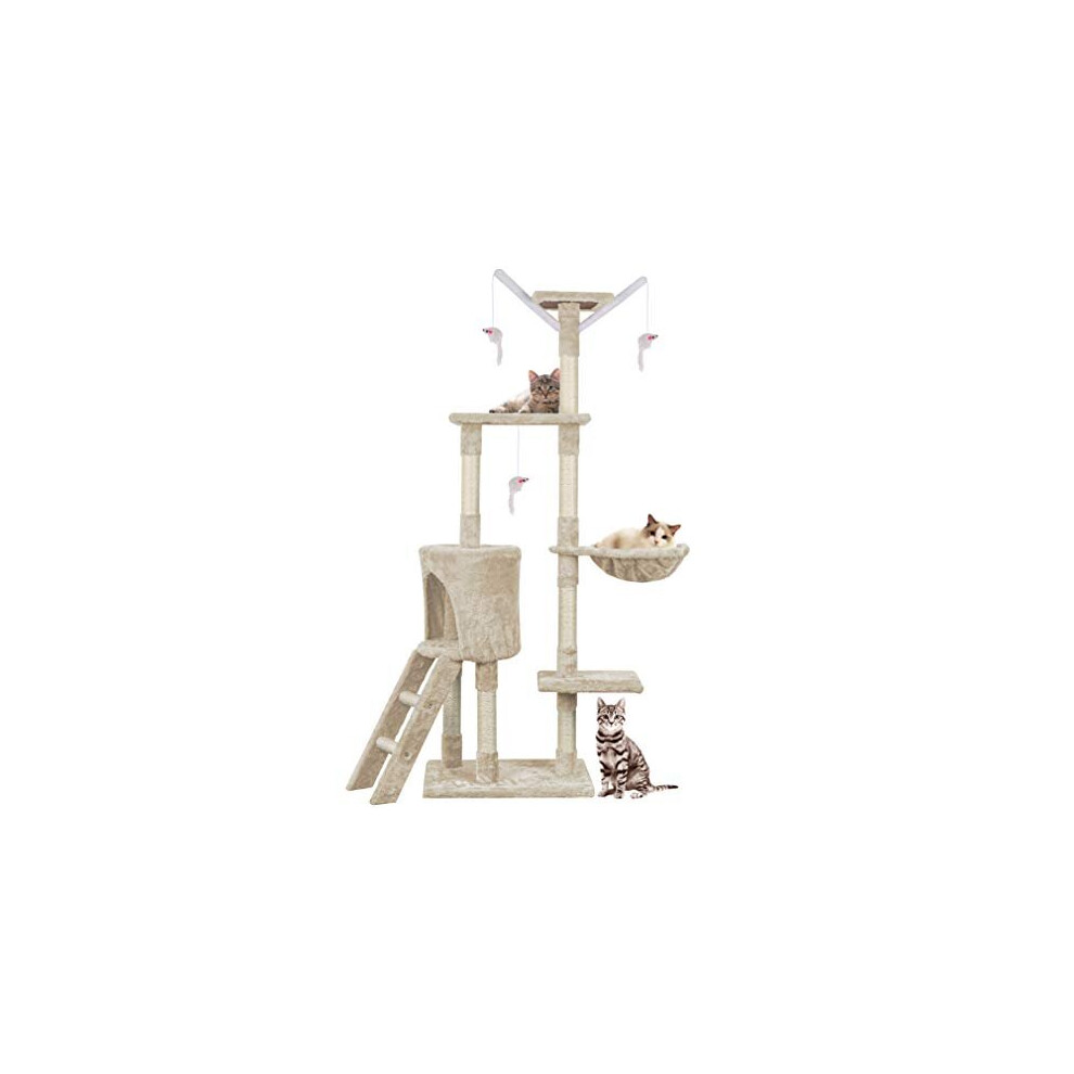 Cat Tree, Cat Scratch Posts 145cm Multi-Level Stable Cat Climbing Tower Cat Activity Trees with Ladder, Indoor Pet Activity Furniture Play H