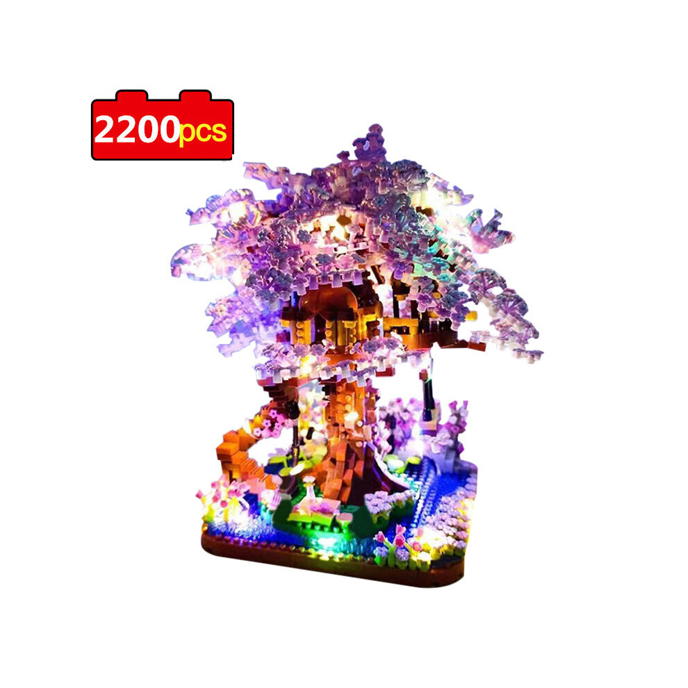 (2200pcs With Light) Blocks Bricks City Mini Sakura Succulents Cherry Blossom House Tree Model Building Blocks Toys