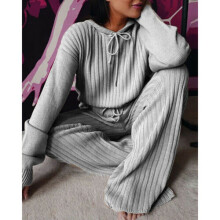 ( Grey Casual, L = UK 12) 2PCS Womens Tracksuits Set Ladies Hooded Loose Loungewear Knitwear Tops + Pants