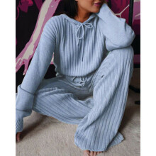 (  Sky Blue Suit,   XL = UK 14) 2PCS Womens Tracksuits Set Ladies Hooded Loose Loungewear Knitwear Tops + Pants