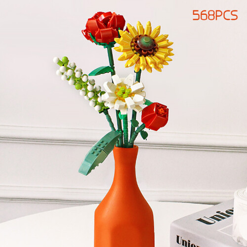 (A) Romantic Rose Flowers Bouquet Building Blocks Ideas Simulation Model Bricks Home Decoration DIY