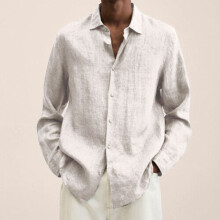 (White, M) Mens Long Sleeve Lapel Dress Shirt Solid Baggy Button-down Tops Blouse T Shirt