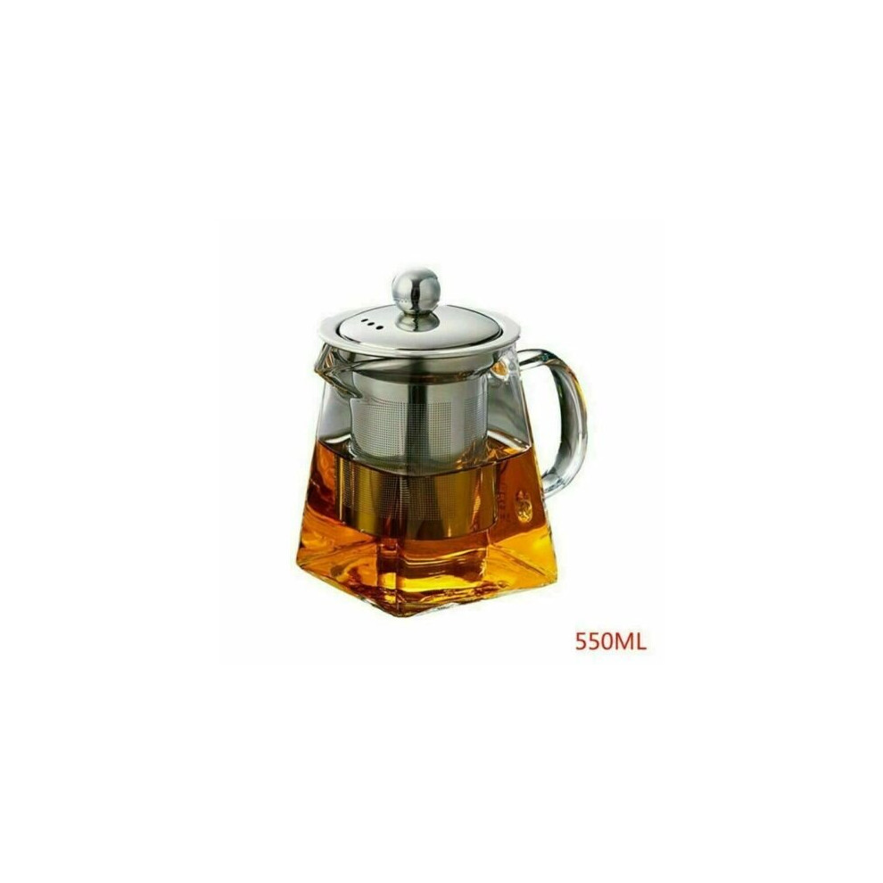 (  550ml) Heat Resistant Clear Glass Teapot Jug With Infuser Coffee Tea Leaf Herbal Pot